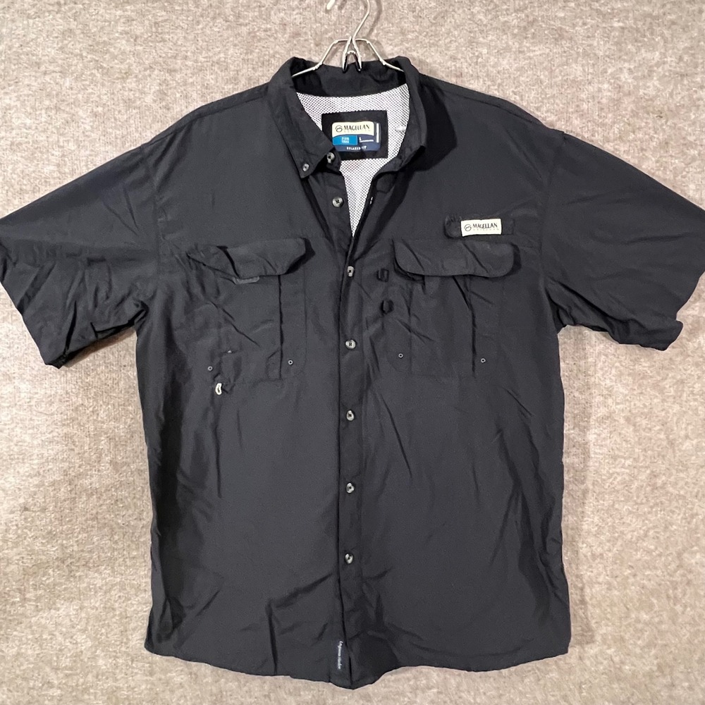 Magellan Outdoors Fishing Shirt Mens Large Black Short Sleeve Relaxed Tech